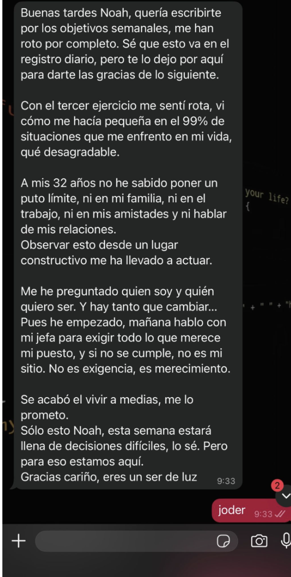 Testimonio real por WhatsApp
